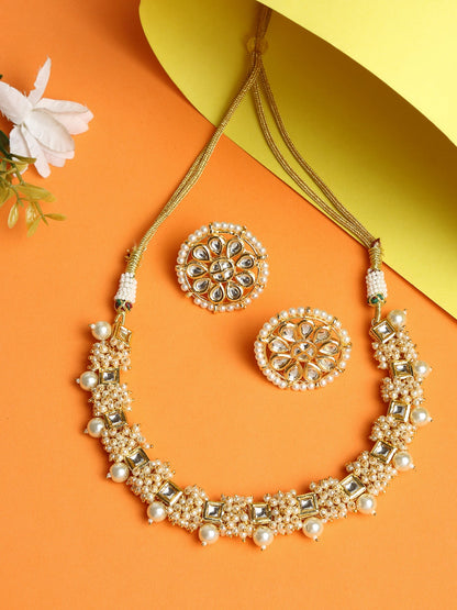 Pearl Kundan Choker With Studs - Ruby Raang