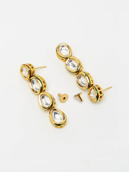 Gold-Polished Long Kundan Neckpiece With Earrings - Ruby Raang