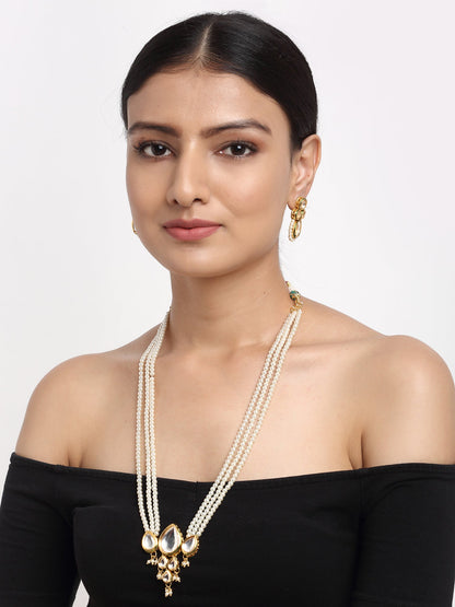Long Kundan Neckpiece With Studs - Ruby Raang