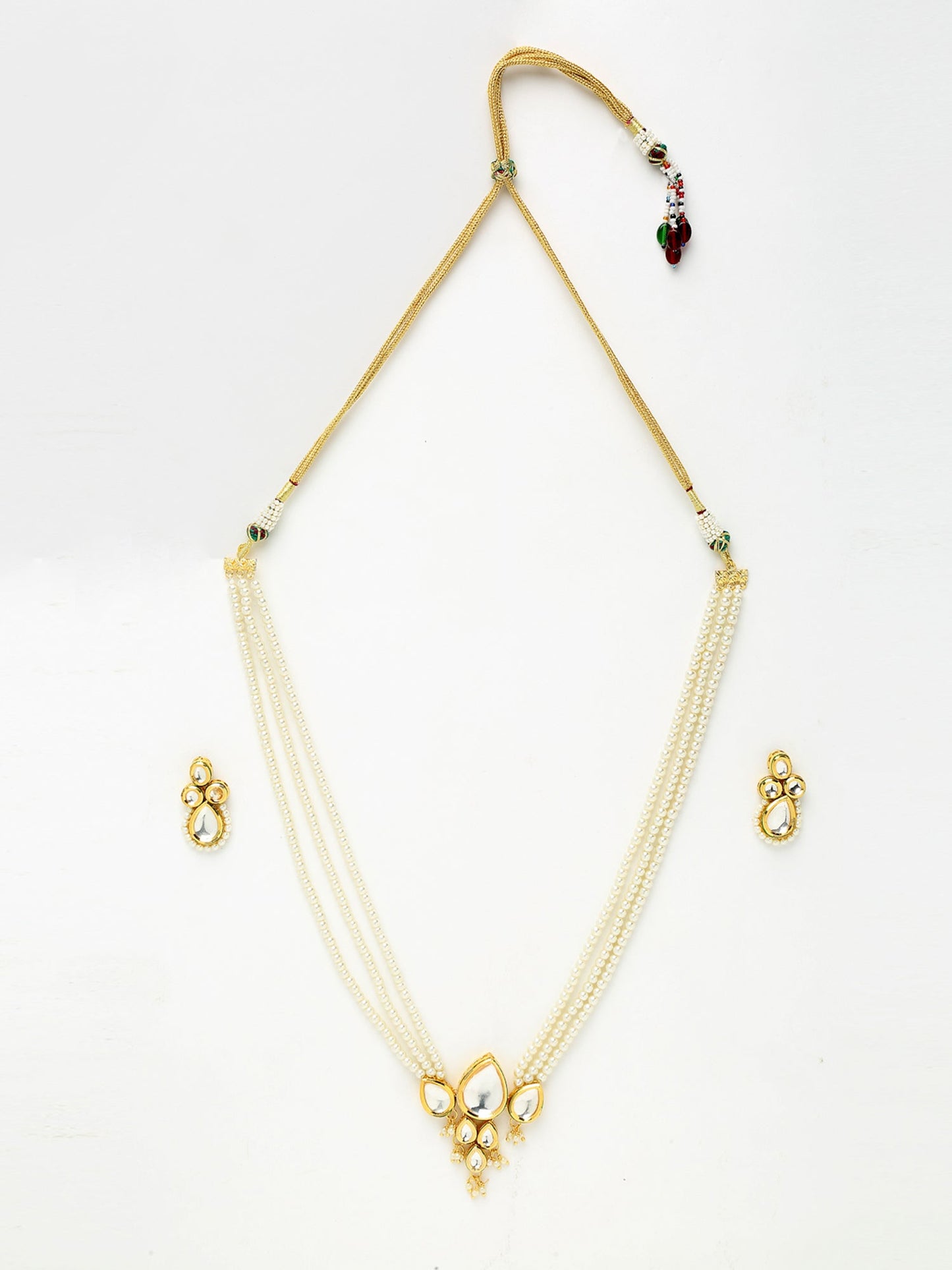 Long Kundan Neckpiece With Studs - Ruby Raang