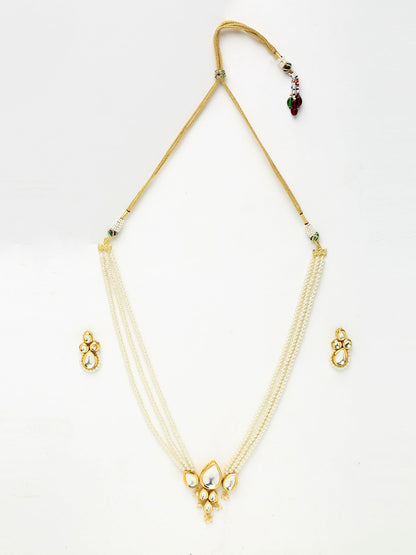 Long Kundan Neckpiece With Studs - Ruby Raang