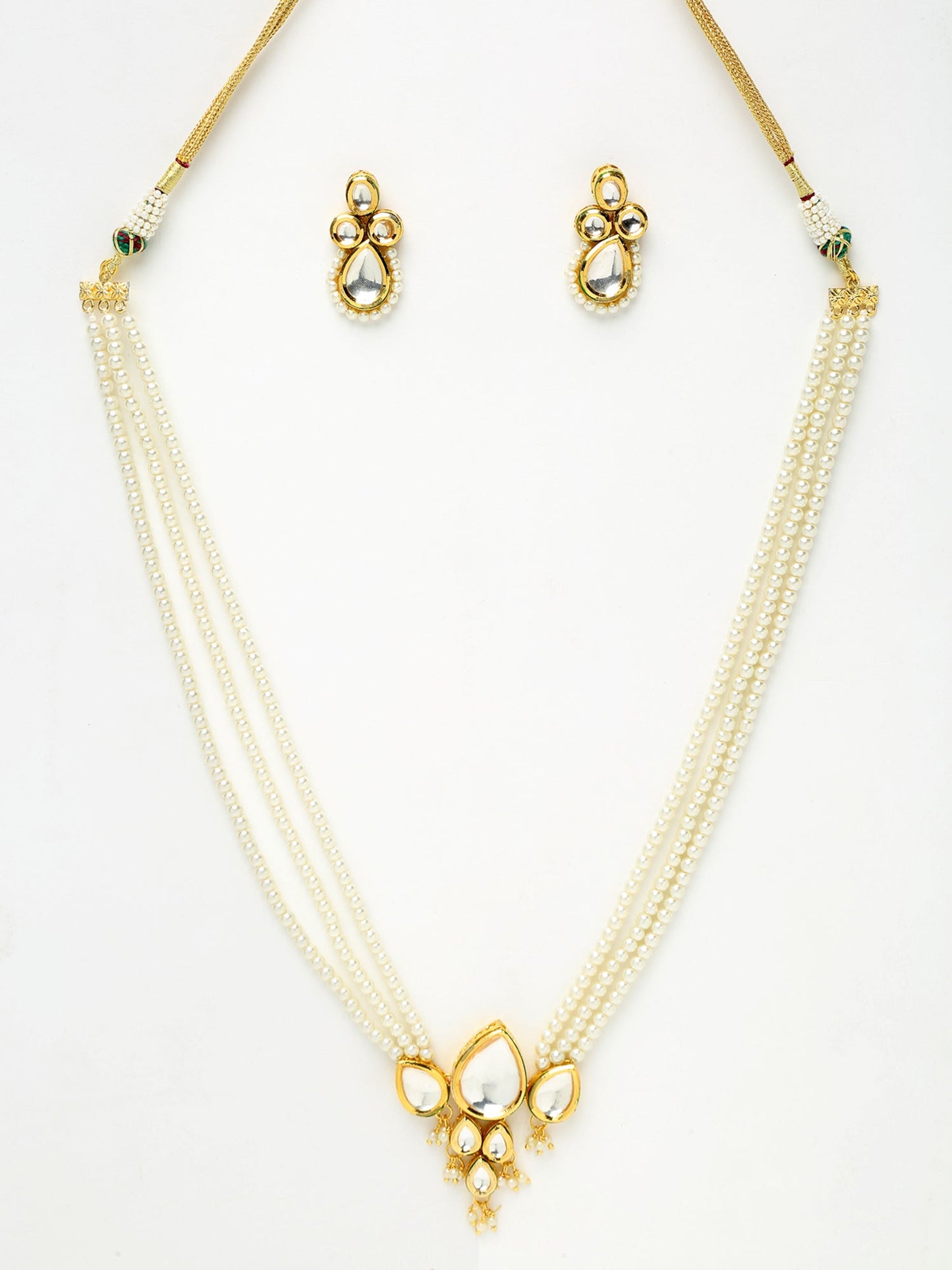Long Kundan Neckpiece With Studs - Ruby Raang