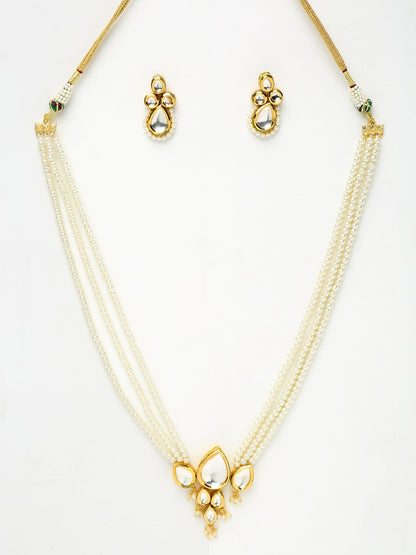 Long Kundan Neckpiece With Studs - Ruby Raang