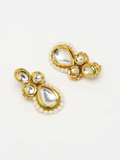 Long Kundan Neckpiece With Studs - Ruby Raang