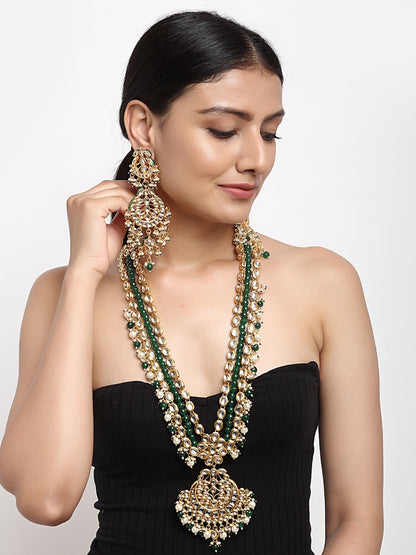 Long Kundan Neckpiece With Earrings - Ruby Raang