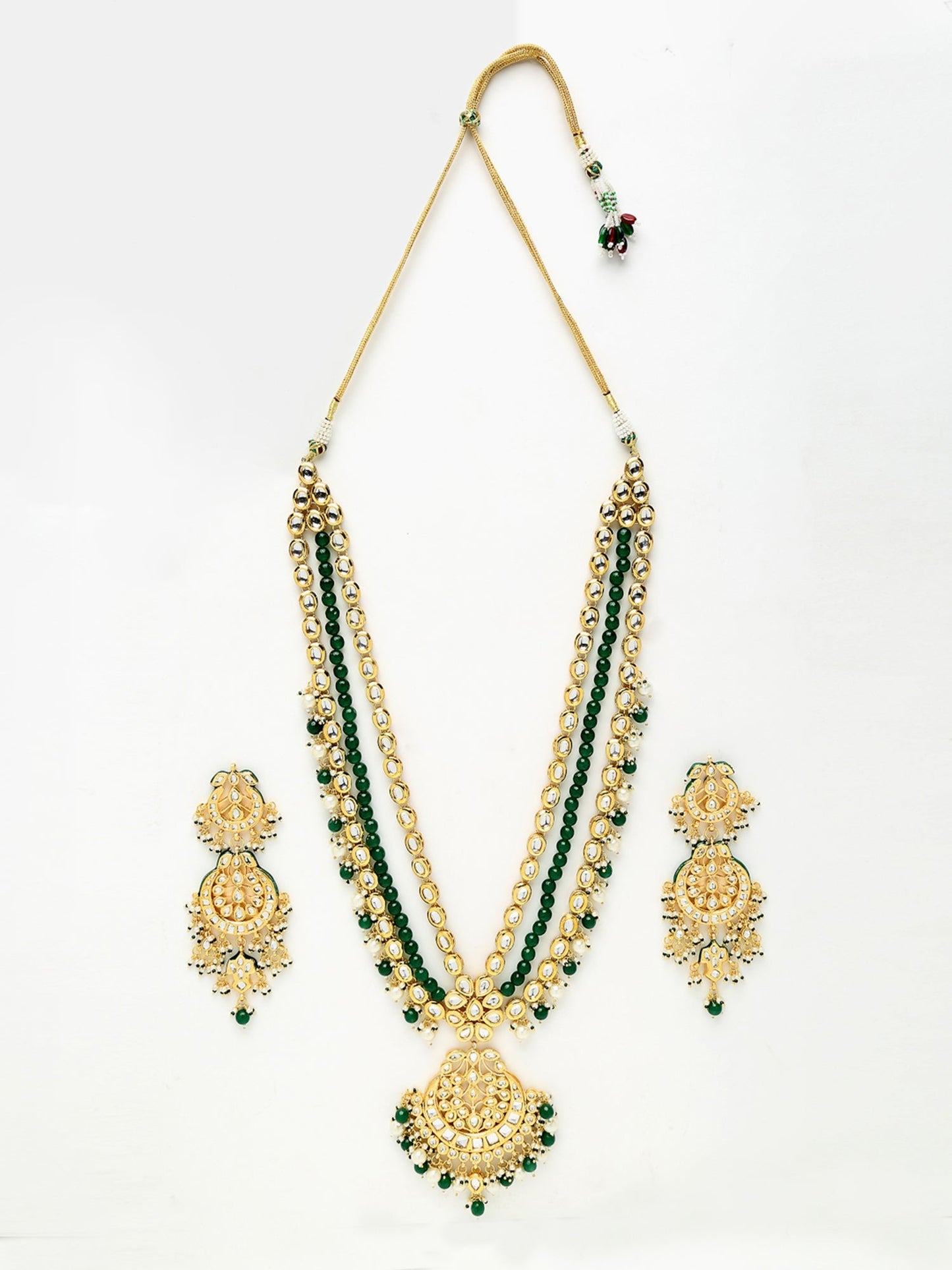 Long Kundan Neckpiece With Earrings - Ruby Raang
