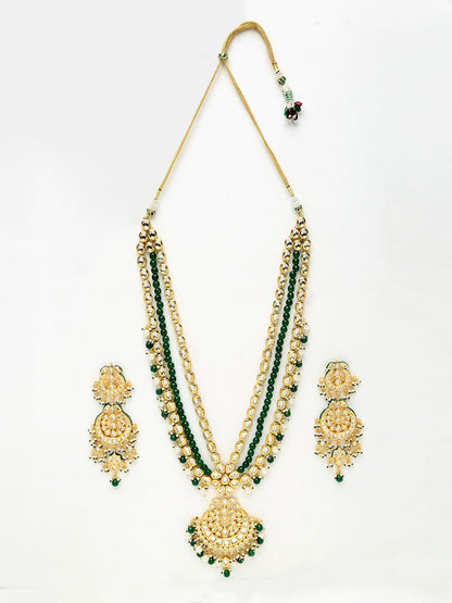 Long Kundan Neckpiece With Earrings - Ruby Raang