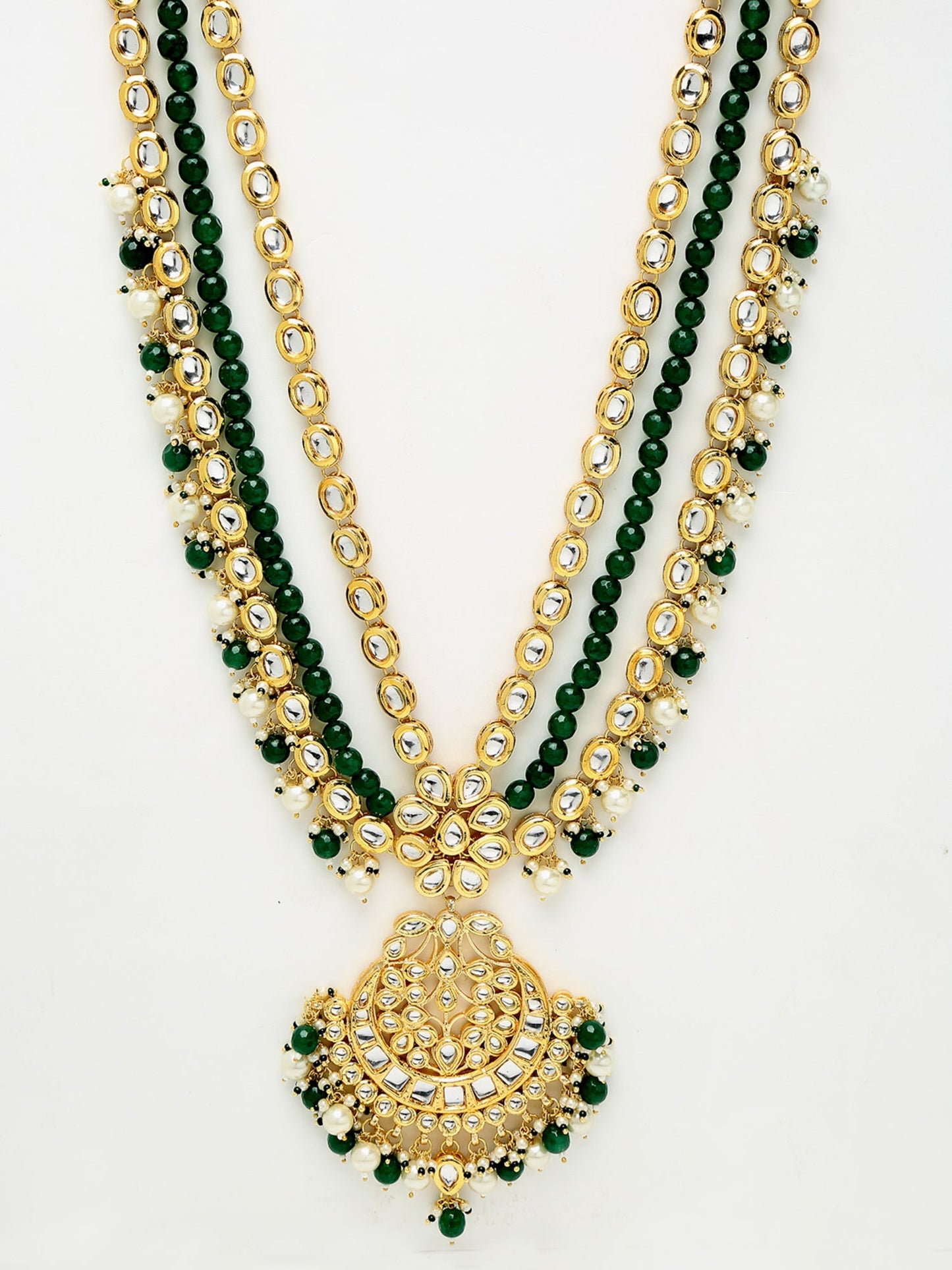 Long Kundan Neckpiece With Earrings - Ruby Raang