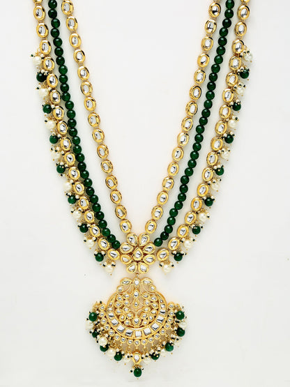 Long Kundan Neckpiece With Earrings - Ruby Raang