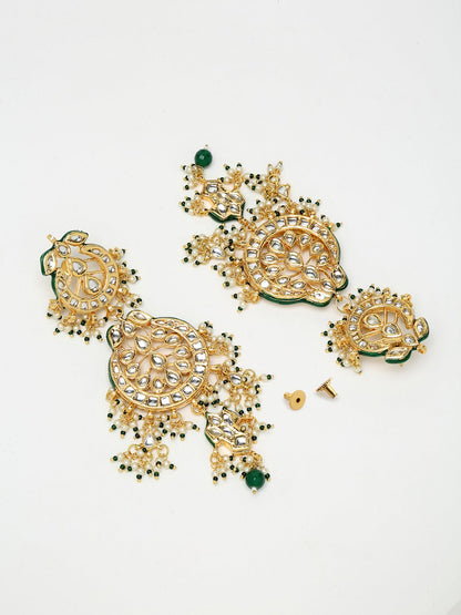 Long Kundan Neckpiece With Earrings - Ruby Raang