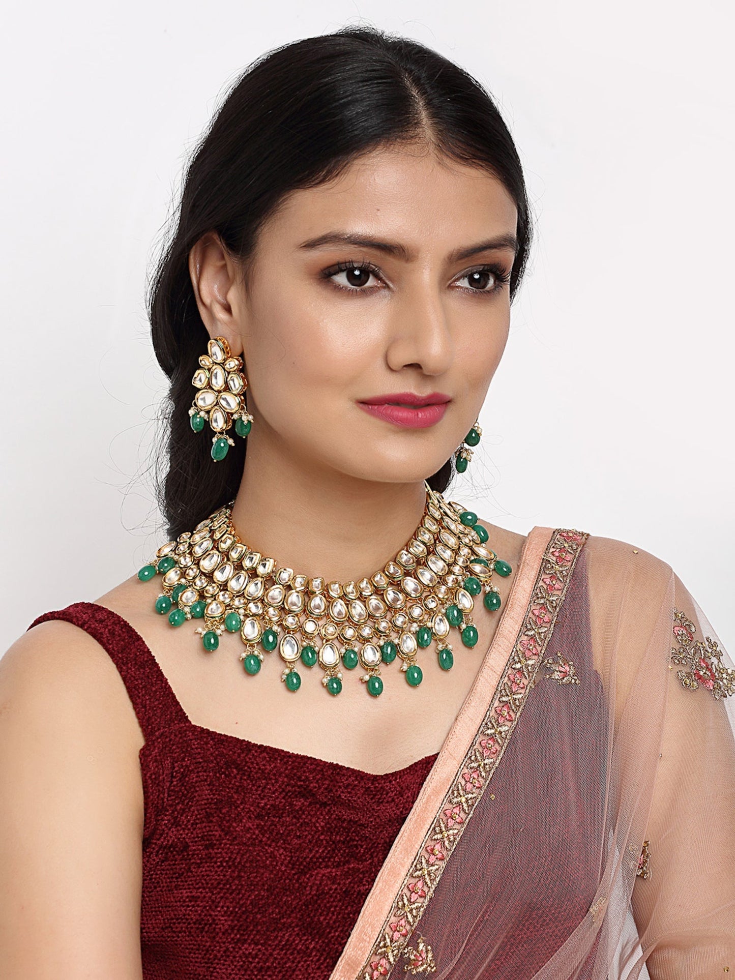 Kundan Neckpiece With Earrings - Ruby Raang