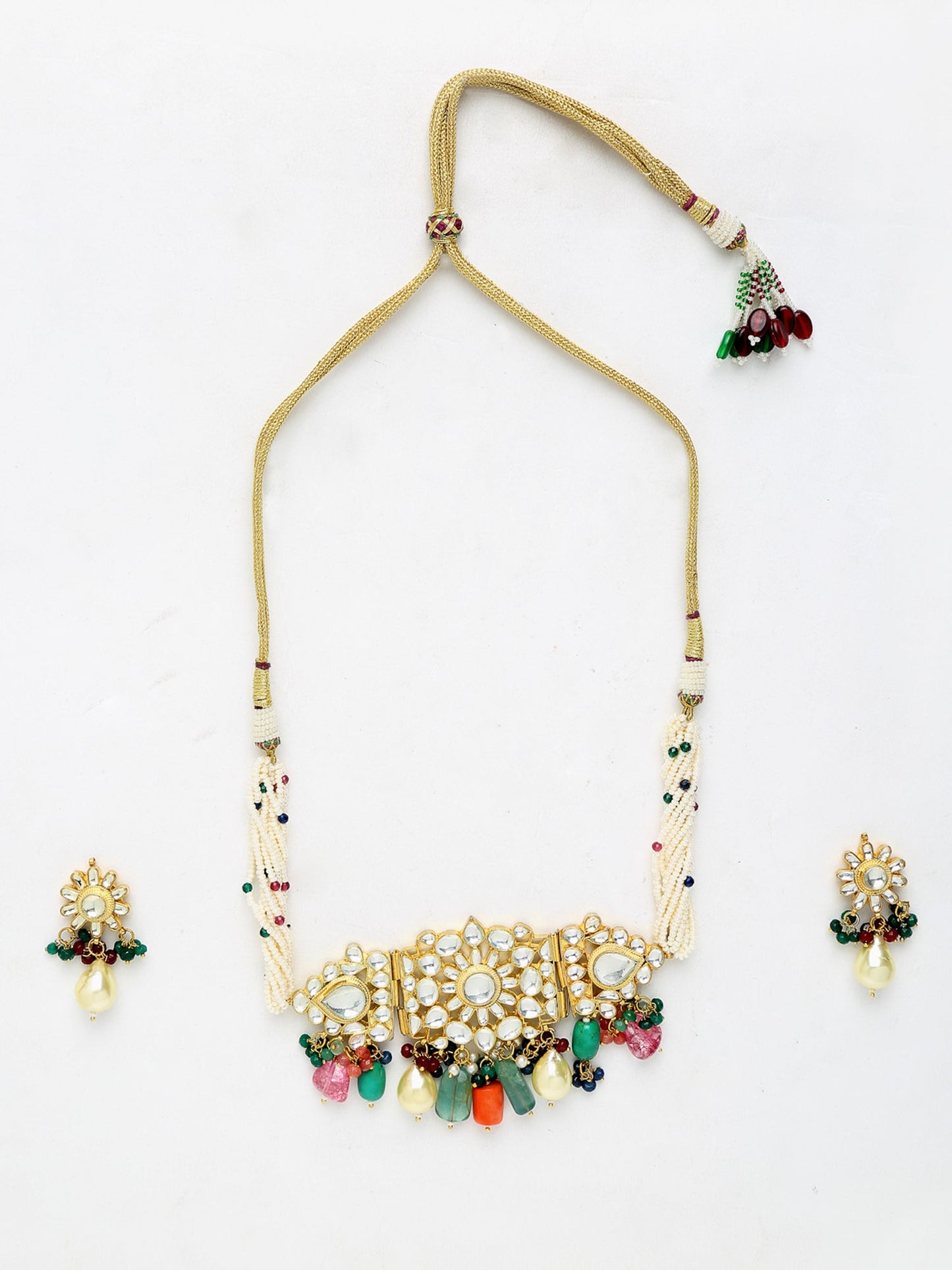 Kundan Maharani Choker With Earrings - Ruby Raang
