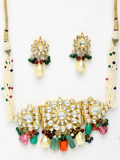Kundan Maharani Choker With Earrings - Ruby Raang