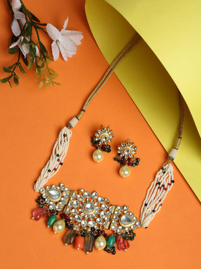 Kundan Maharani Choker With Earrings - Ruby Raang
