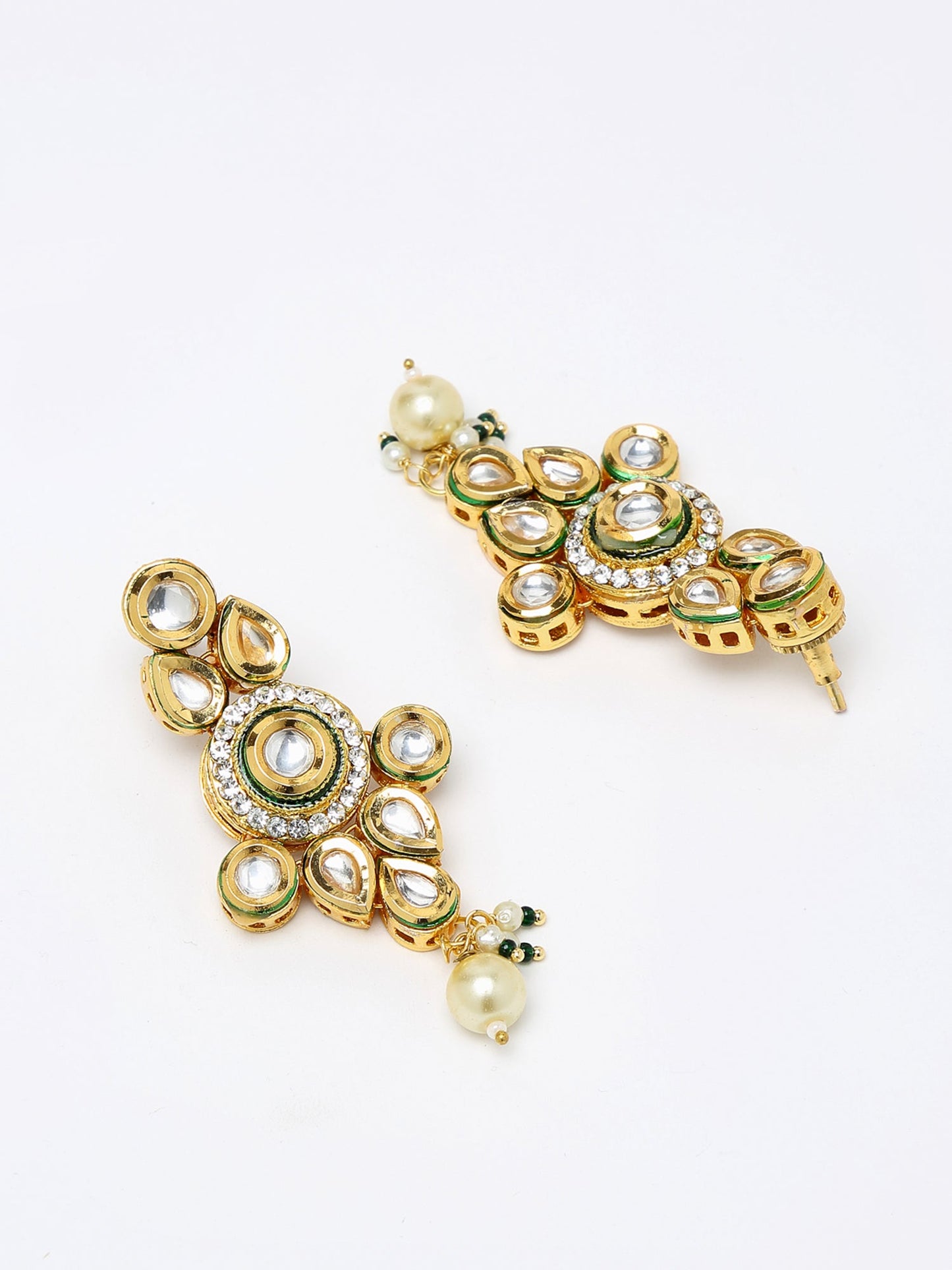 Gold-Polished Maroon Kundan Studded Beaded Jewellery Set - Ruby Raang