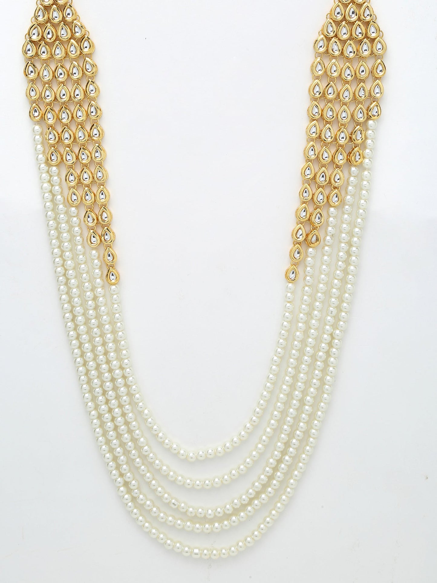 Layered Pearl Kundan Neckpiece With Earrings - Ruby Raang