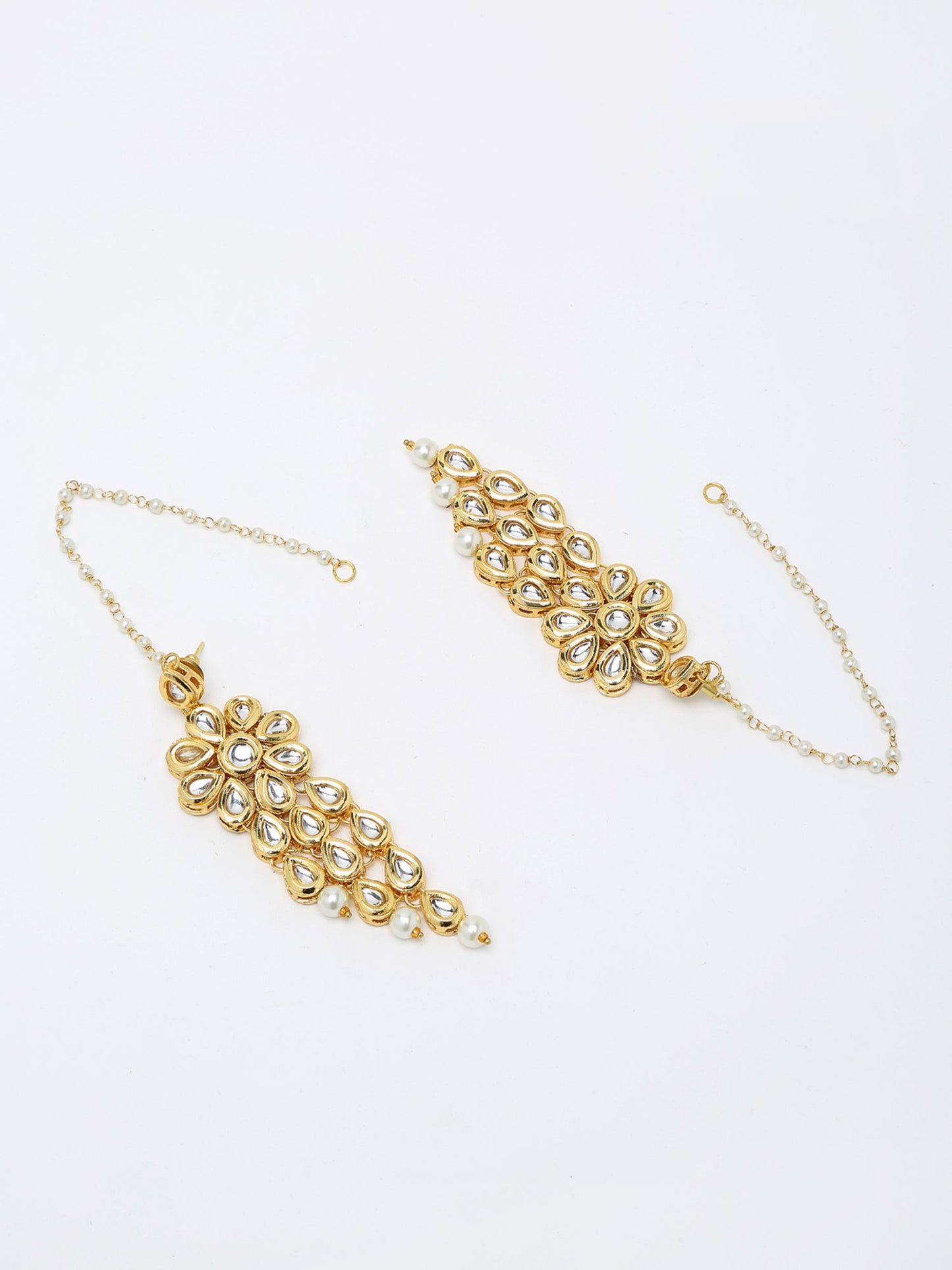 Layered Pearl Kundan Neckpiece With Earrings - Ruby Raang
