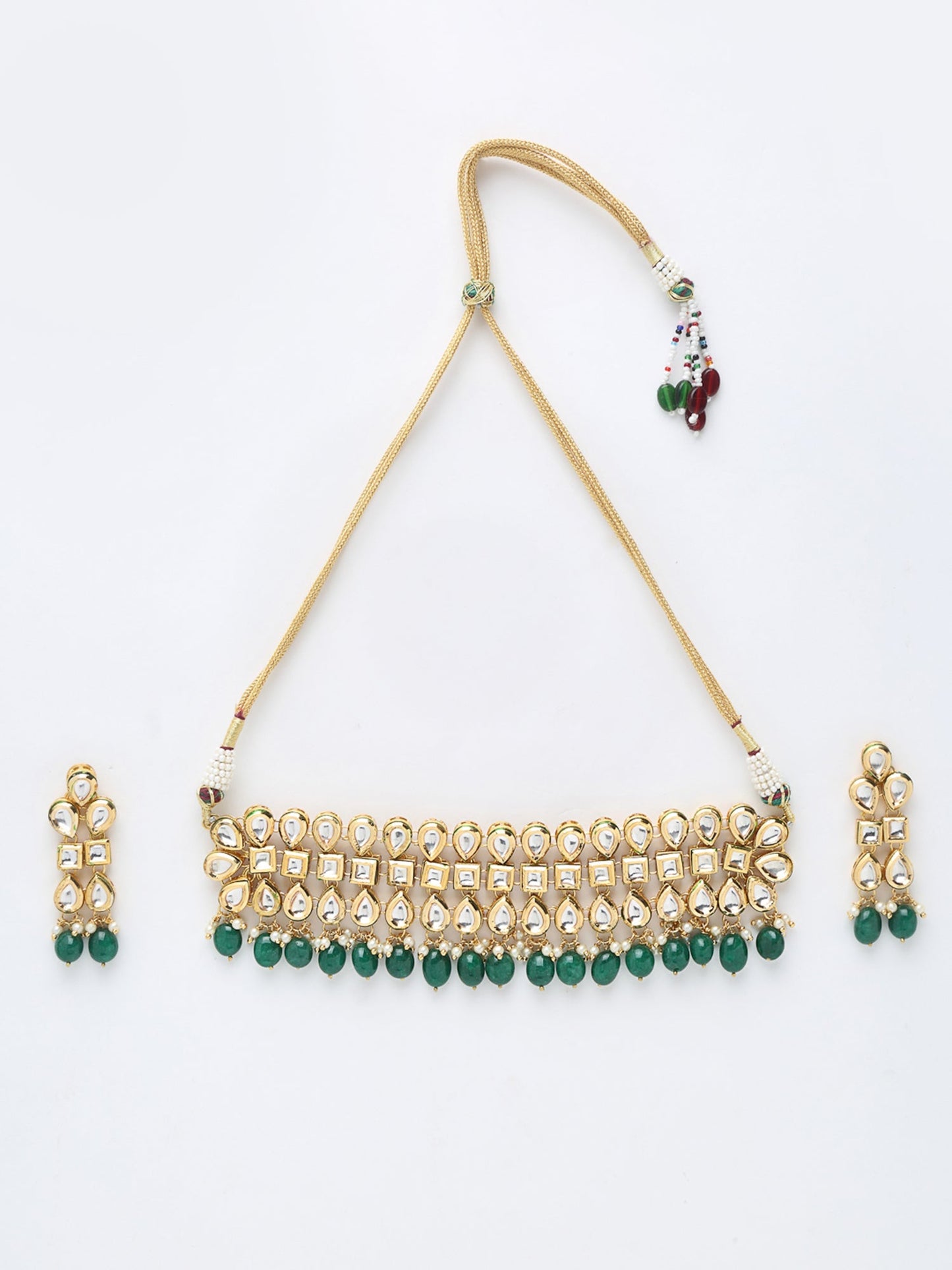 Stone Kundan Choker With Earrings - Ruby Raang