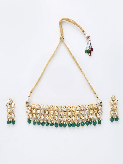 Stone Kundan Choker With Earrings - Ruby Raang
