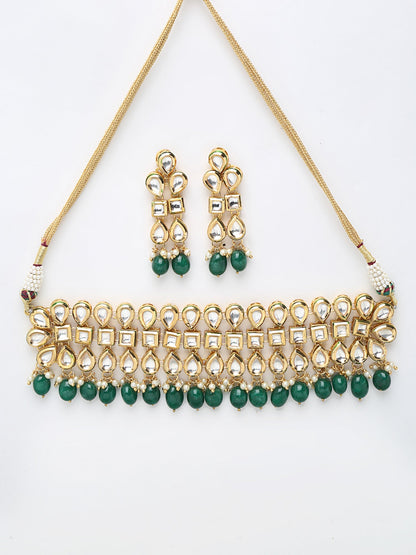 Stone Kundan Choker With Earrings - Ruby Raang