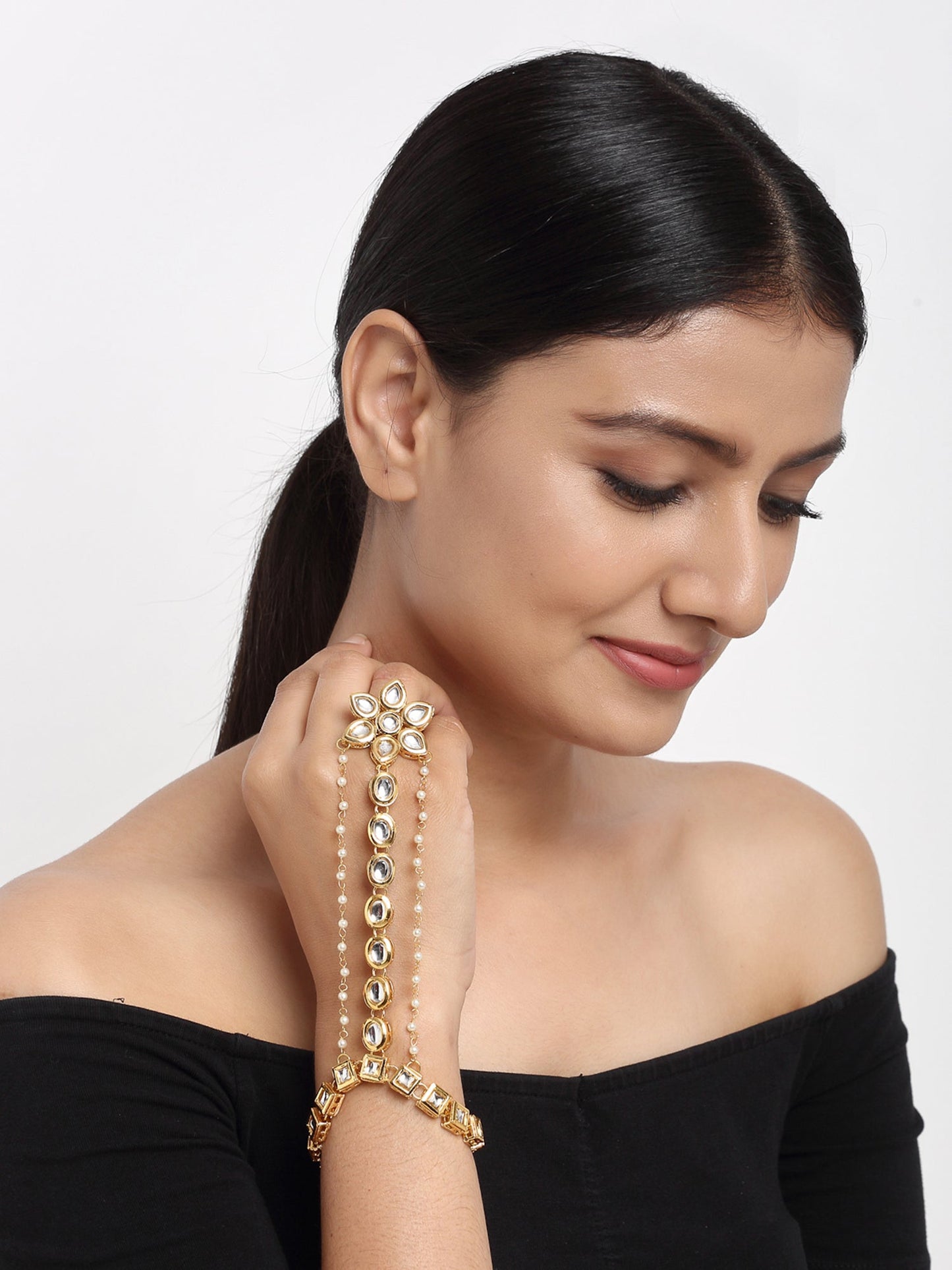 Kundan Hand Harness - Ruby Raang