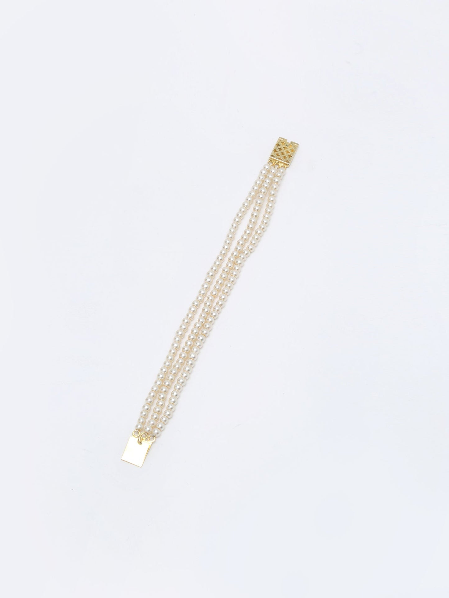 Women's Gold-Toned White Pearls Gold-Polished Multi-Strand Bracelet - Ruby Raang