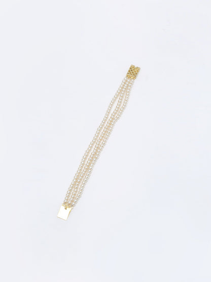 Women's Gold-Toned White Pearls Gold-Polished Multi-Strand Bracelet - Ruby Raang