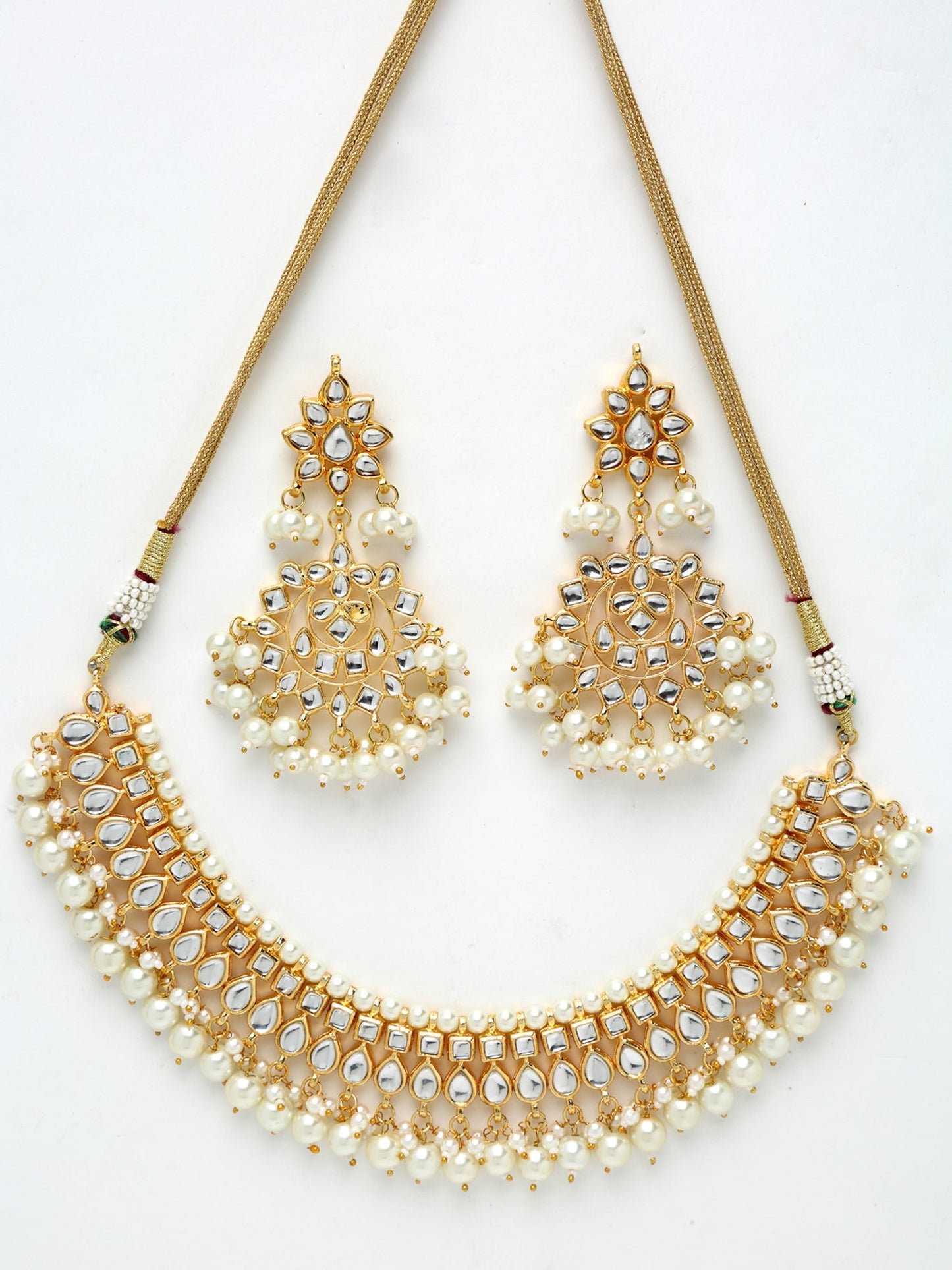 Gold-Polished Kundan Choker With Earrings & Maang Tika - Ruby Raang