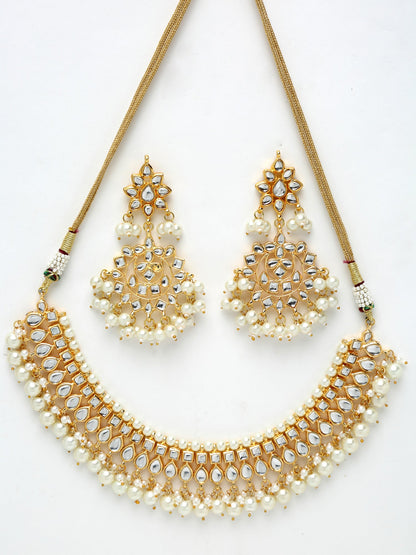 Gold-Polished Kundan Choker With Earrings & Maang Tika - Ruby Raang
