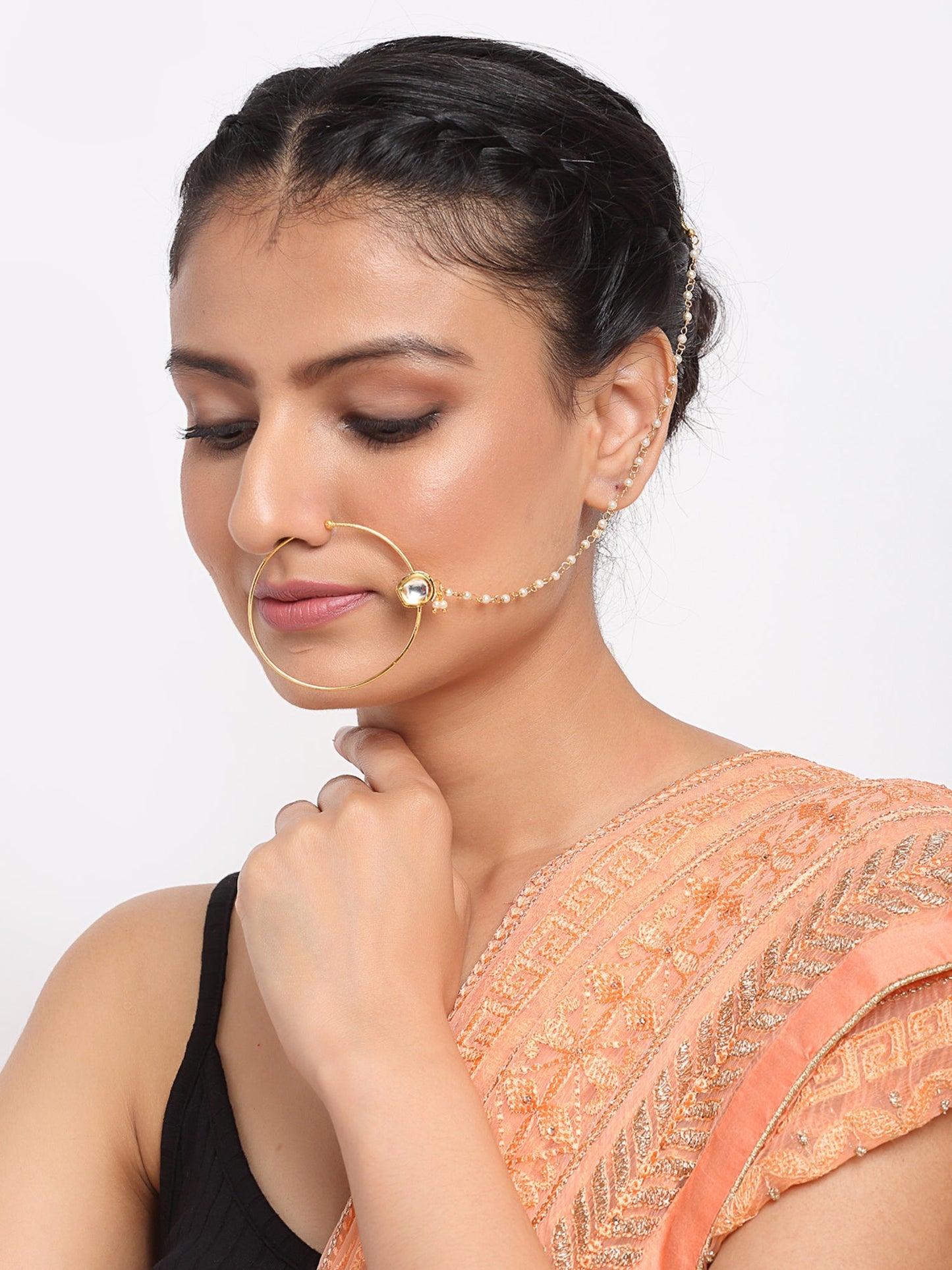 Kundan Nose Ring - Ruby Raang