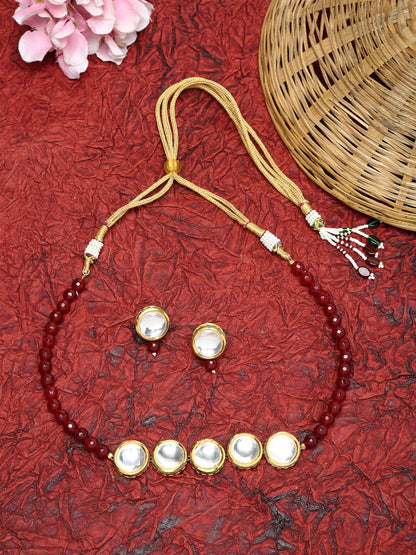 Kundan Neckpiece With Studs - Ruby Raang