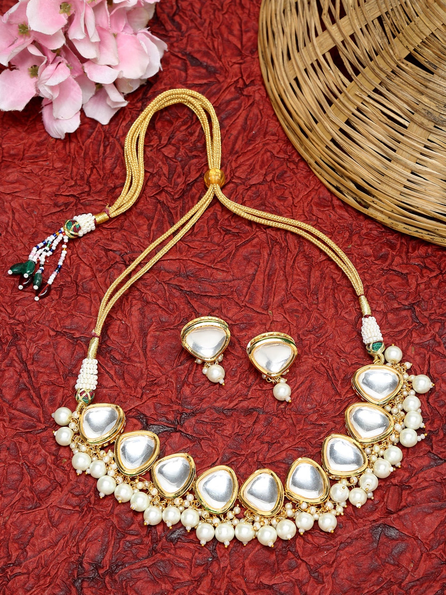 Kundan Choker With Studs - Ruby Raang