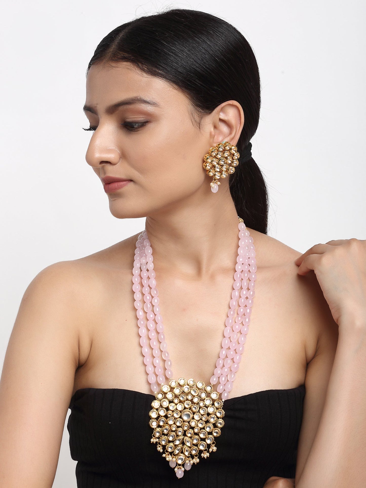 Kundan Neckpiece With Earrings - Ruby Raang