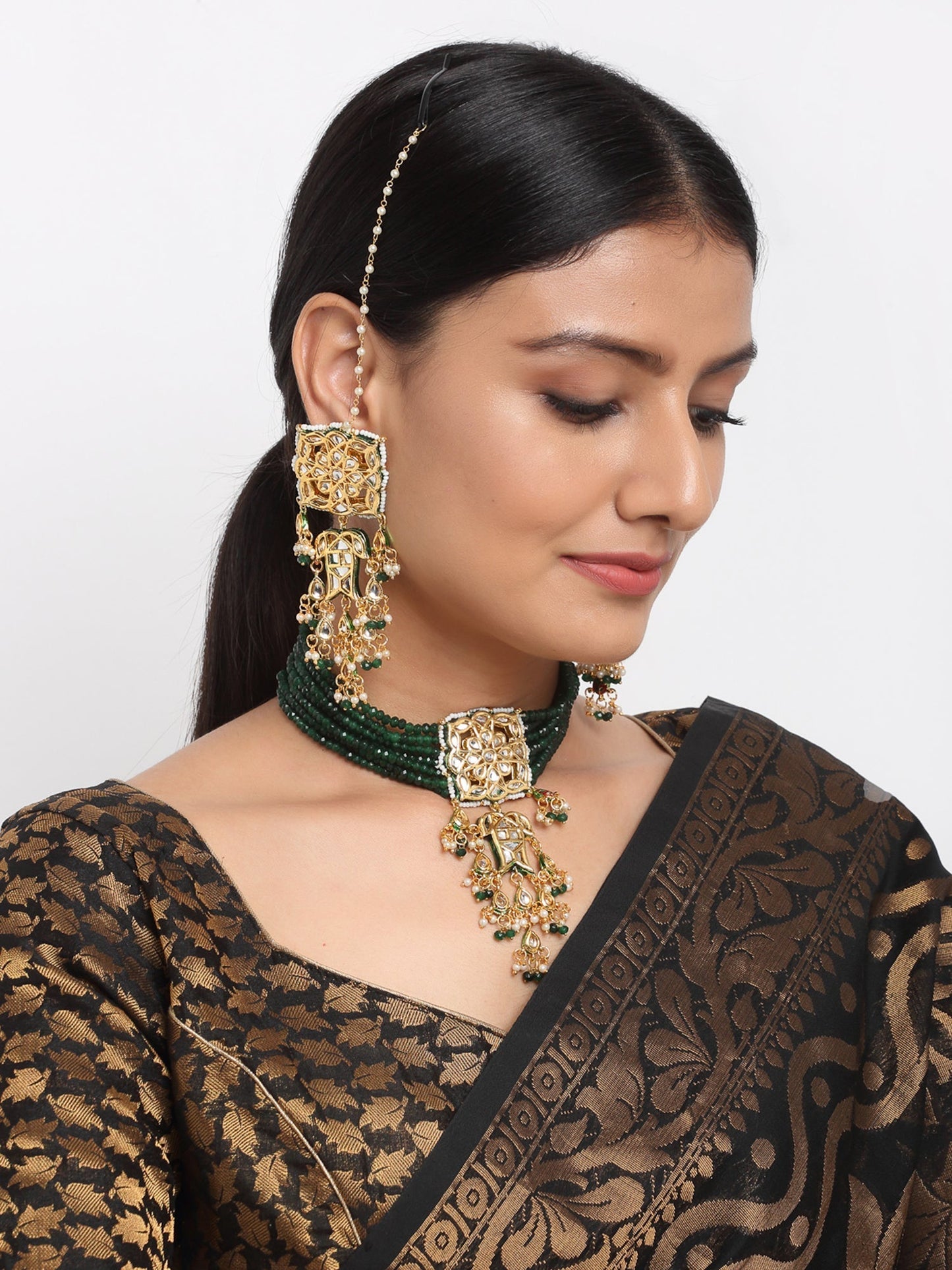 Kundan Choker With Earrings - Ruby Raang