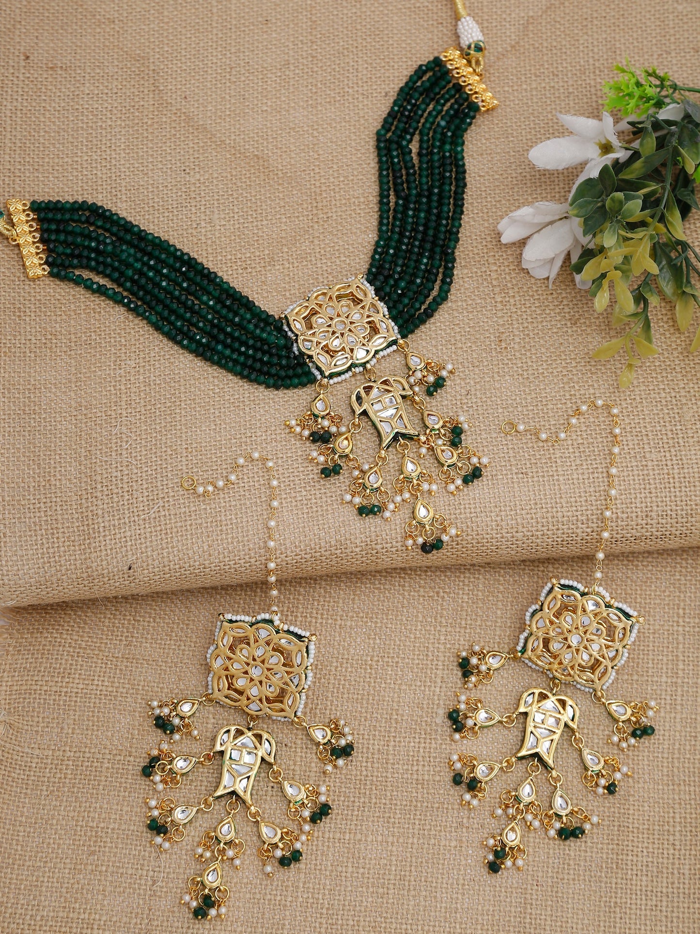 Kundan Choker With Earrings - Ruby Raang
