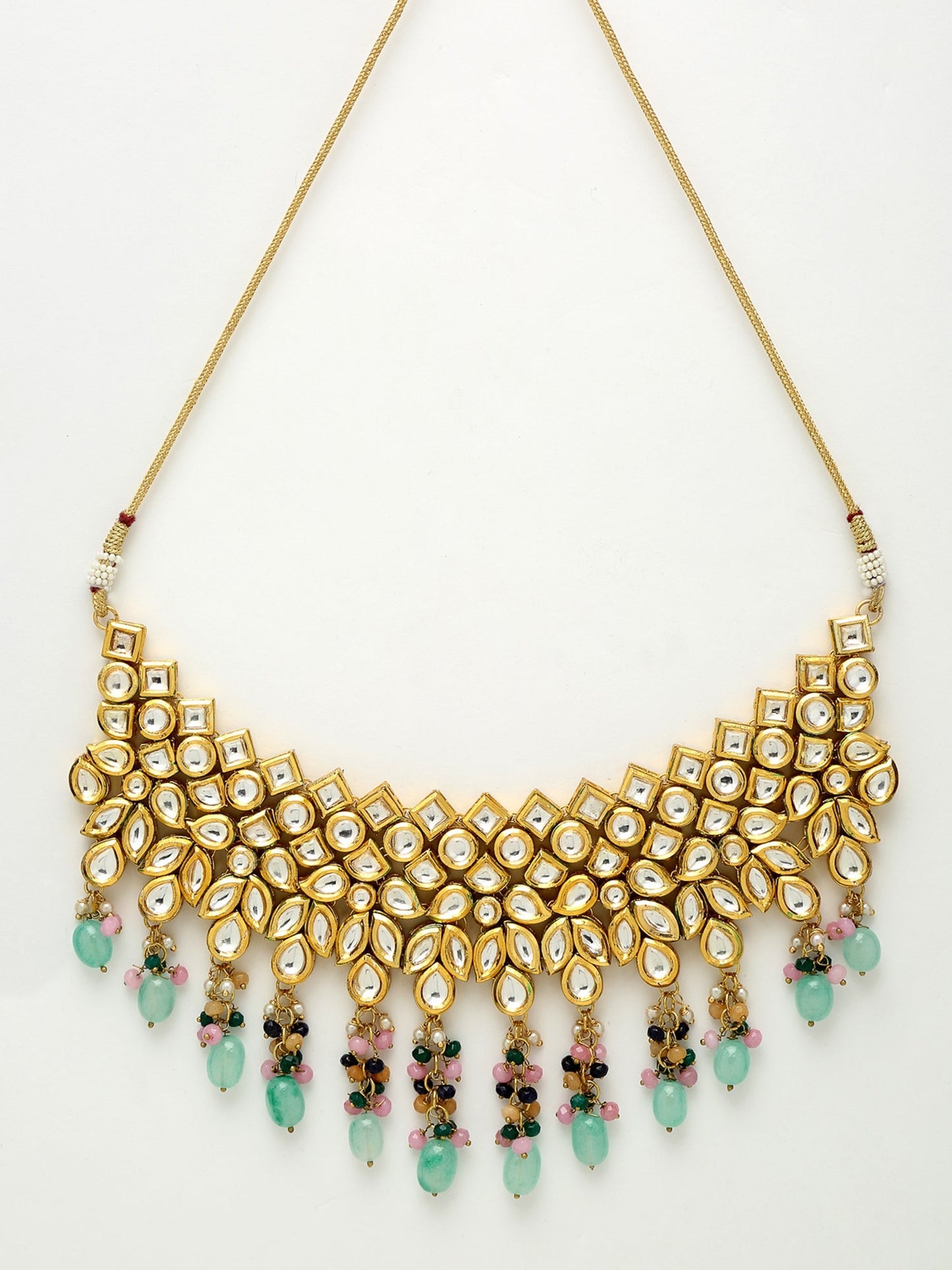 Kundan Neckpiece With Earrings And Maang Tikka - Ruby Raang