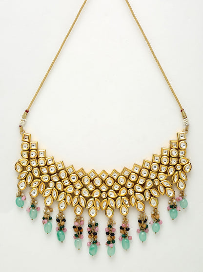 Kundan Neckpiece With Earrings And Maang Tikka - Ruby Raang