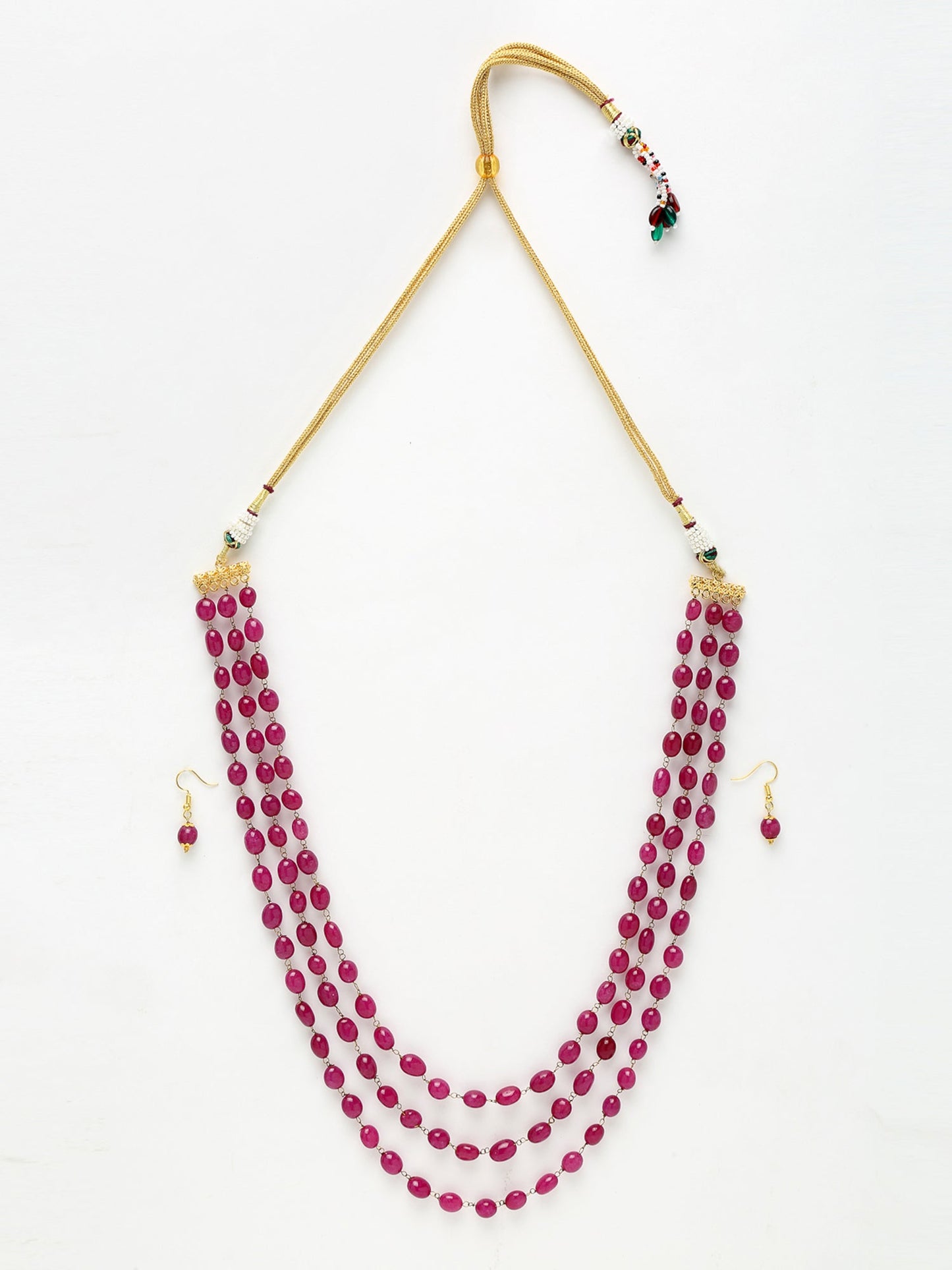 Layered Maroon Neckpiece With Earrings - Ruby Raang
