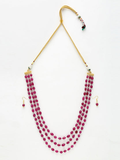 Layered Maroon Neckpiece With Earrings - Ruby Raang