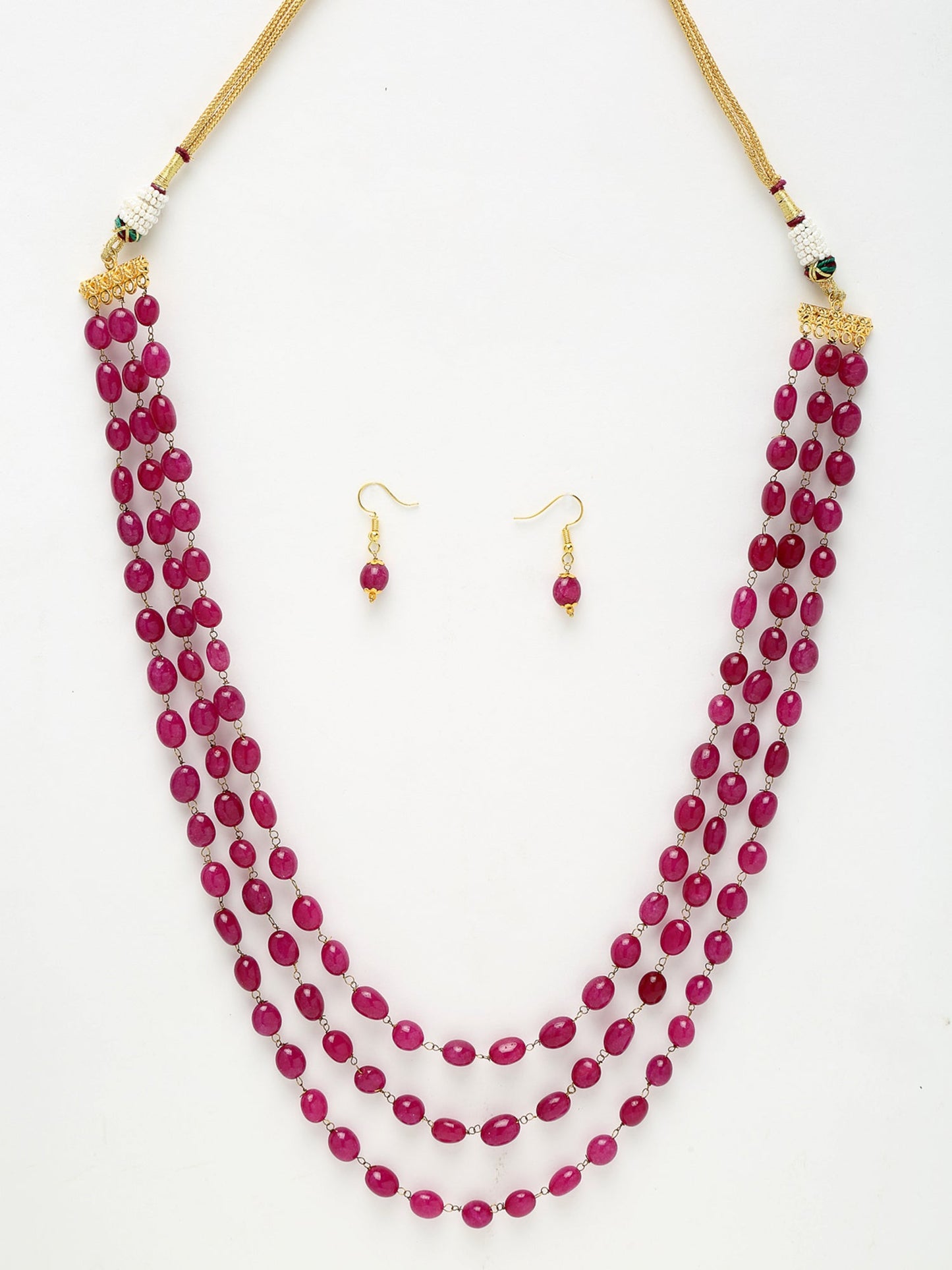 Layered Maroon Neckpiece With Earrings - Ruby Raang