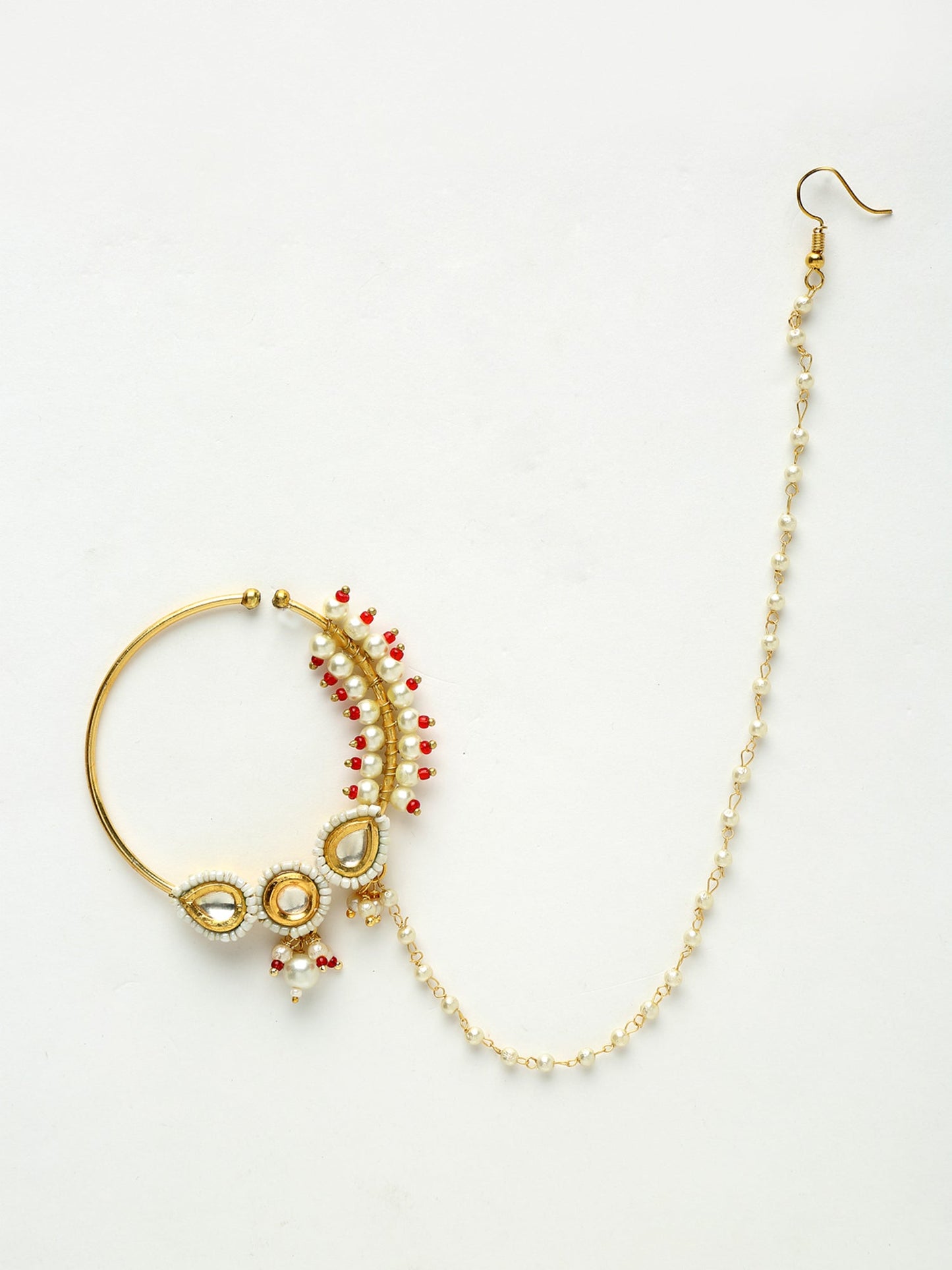 Maharani Kundan Nose Ring - Ruby Raang