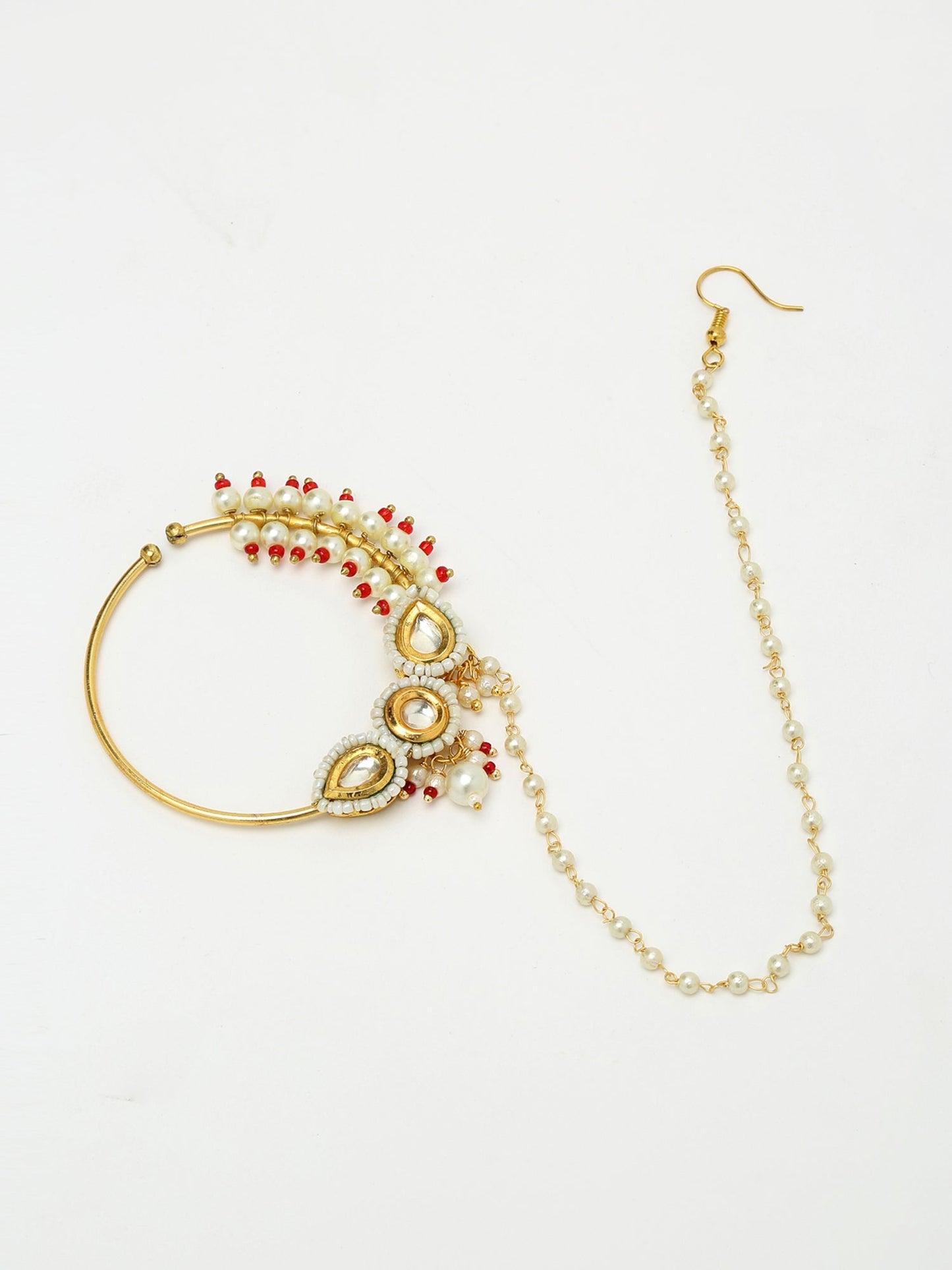 Maharani Kundan Nose Ring - Ruby Raang