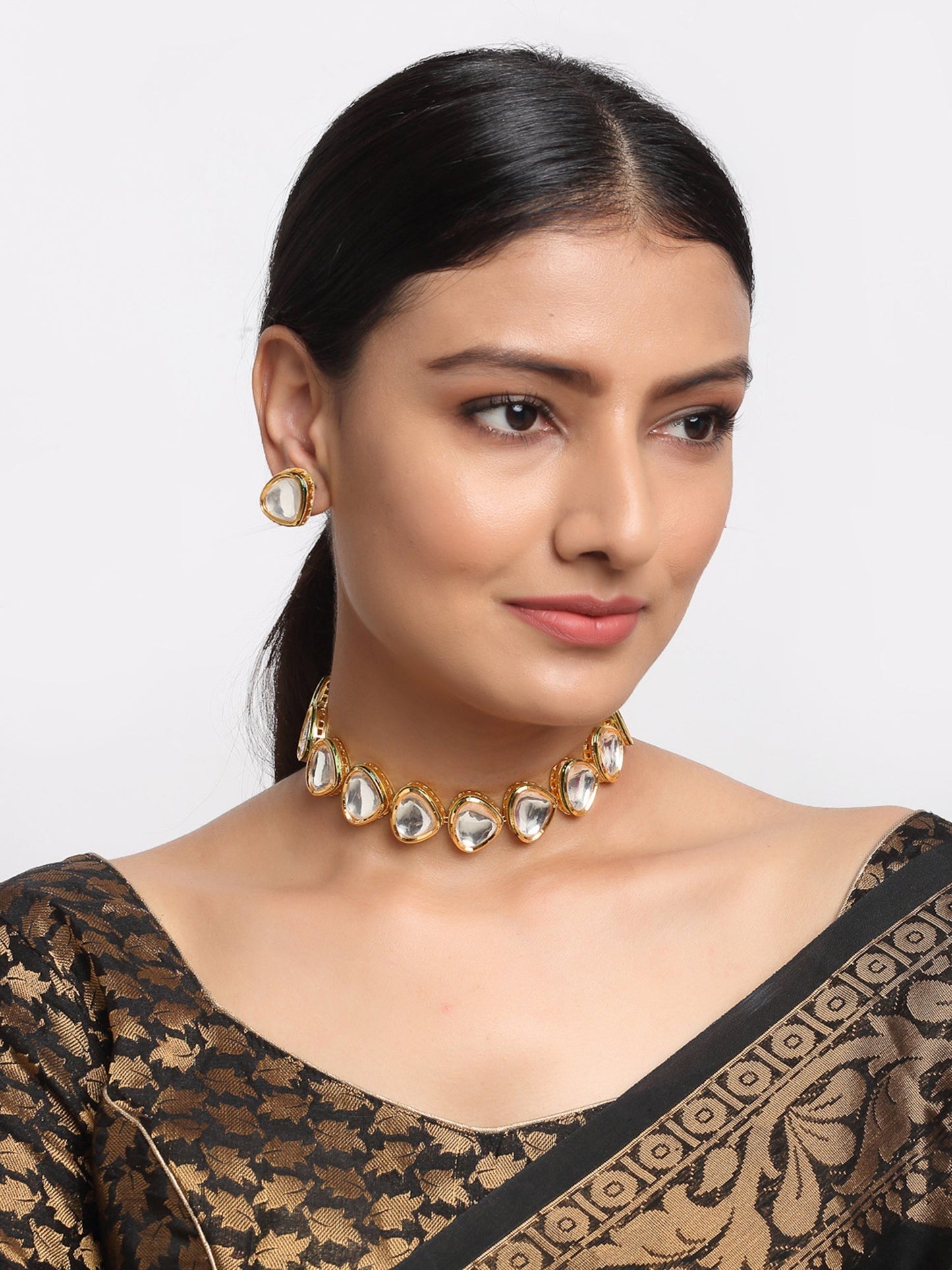 Kundan Choker With Kundan Studs - Ruby Raang