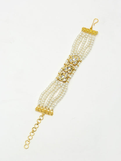 Women's Gold White Pearls Handcrafted Multistrand Bracelet - Ruby Raang