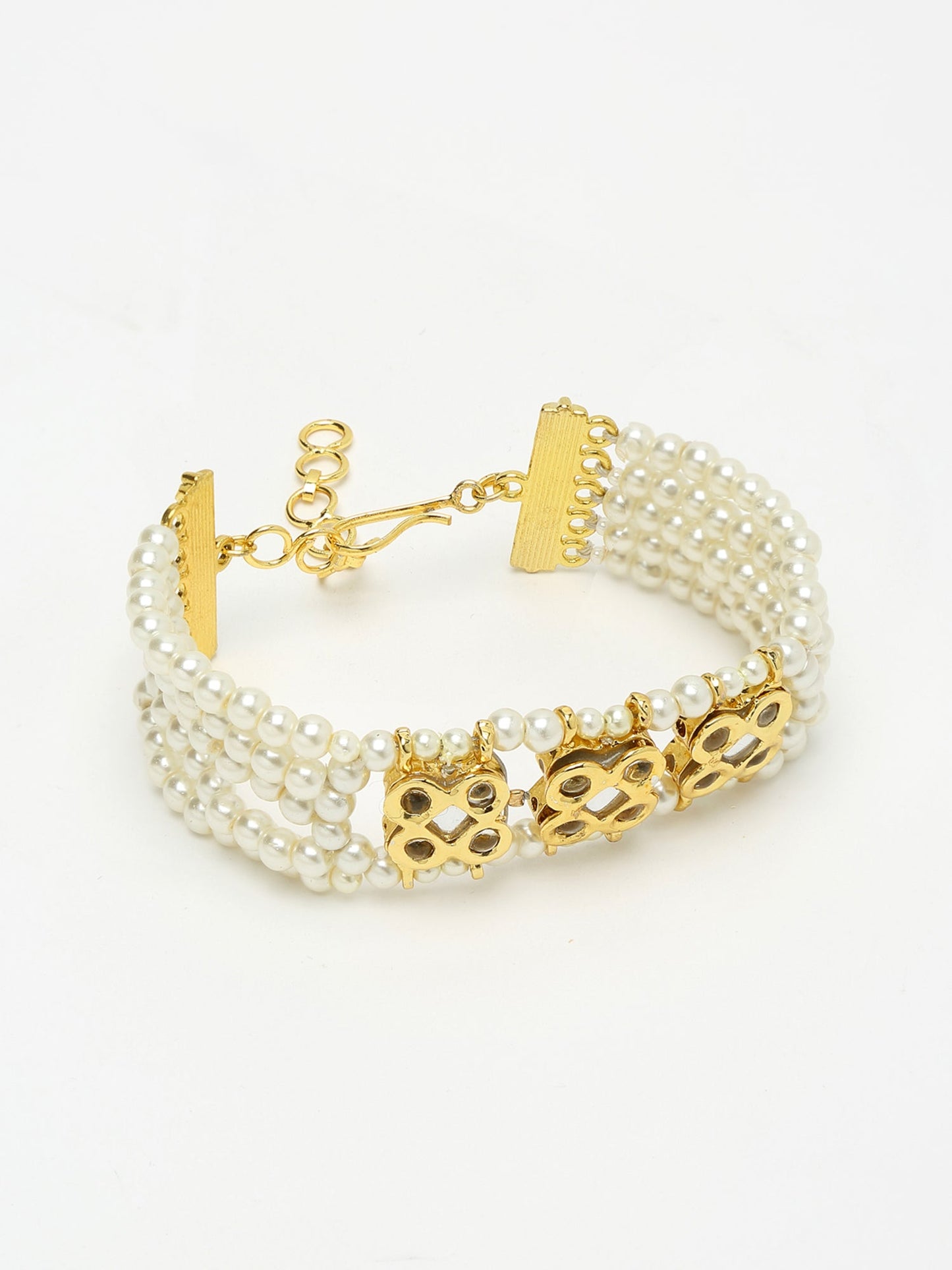 Women's Gold White Pearls Handcrafted Multistrand Bracelet - Ruby Raang