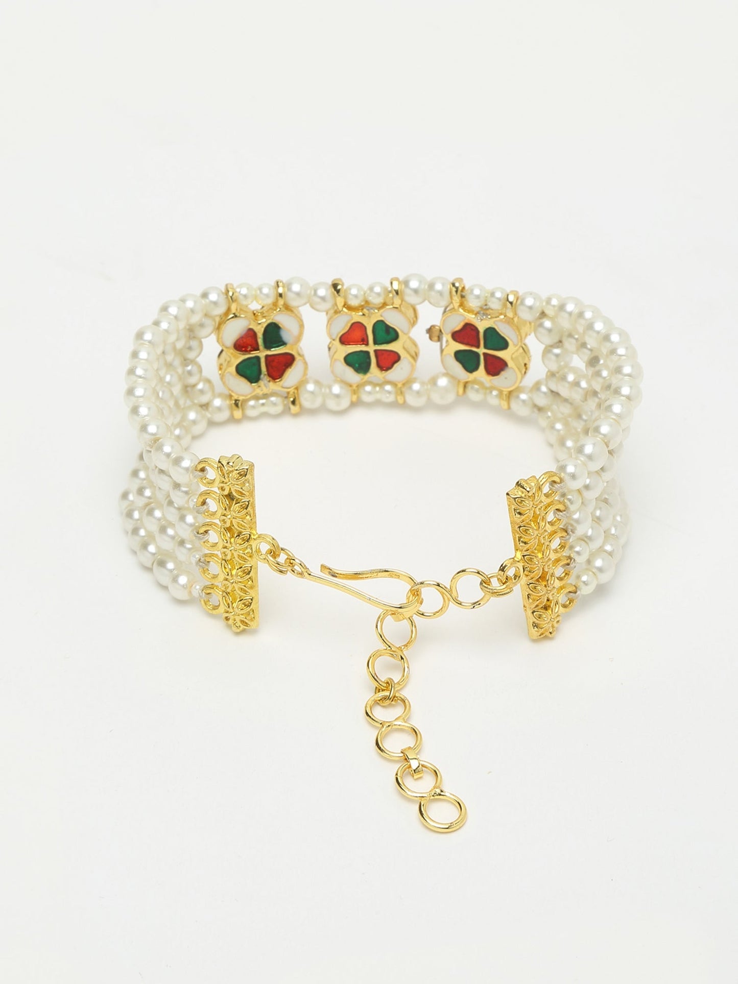 Women's Gold White Pearls Handcrafted Multistrand Bracelet - Ruby Raang