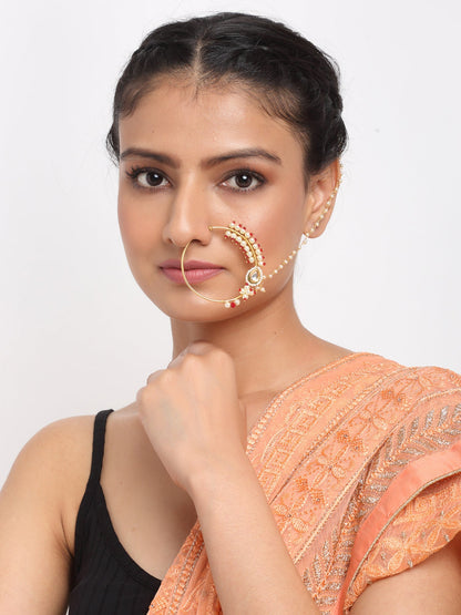 Maharani Kundan Nose Ring - Ruby Raang