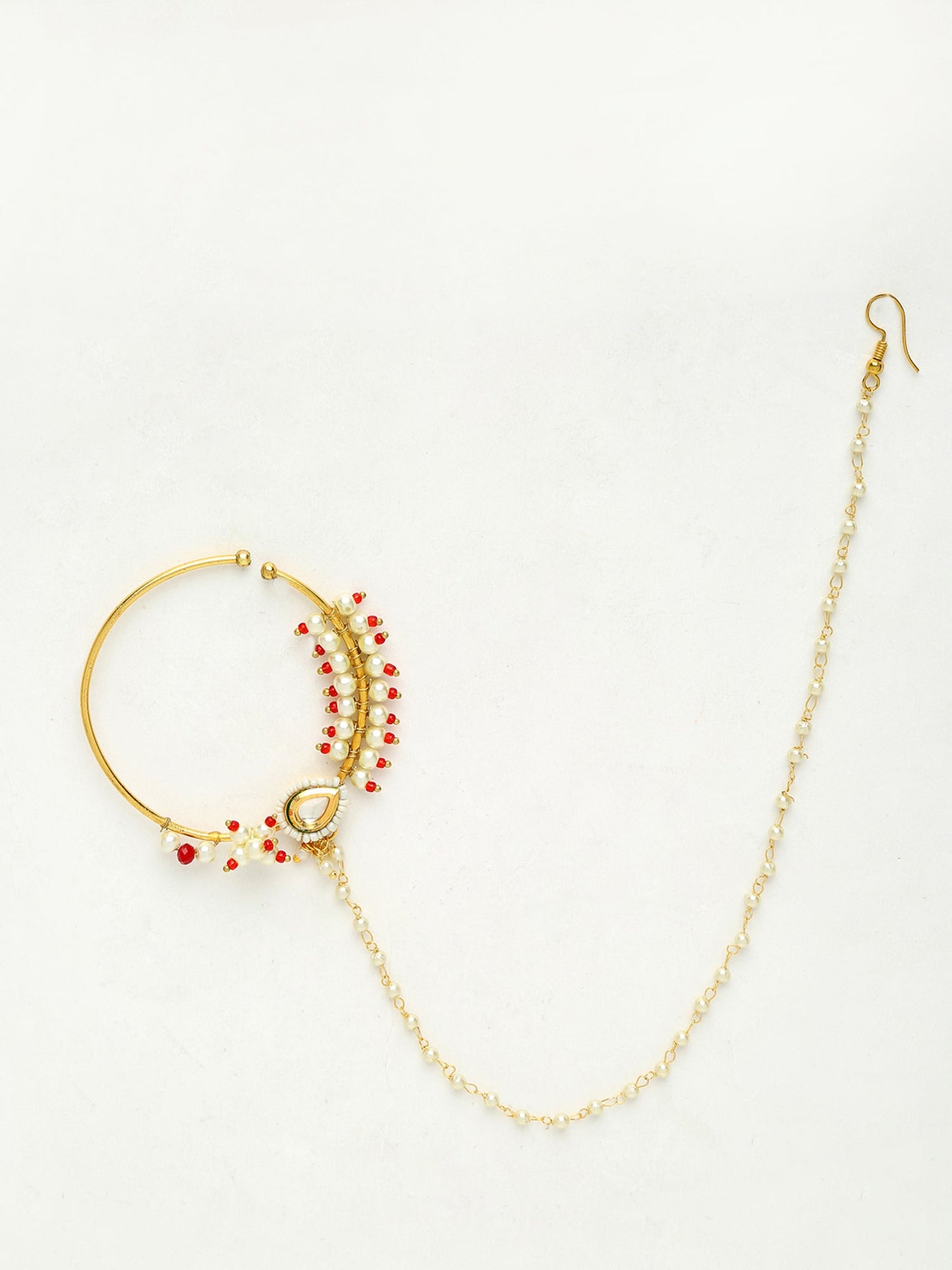 Maharani Kundan Nose Ring - Ruby Raang