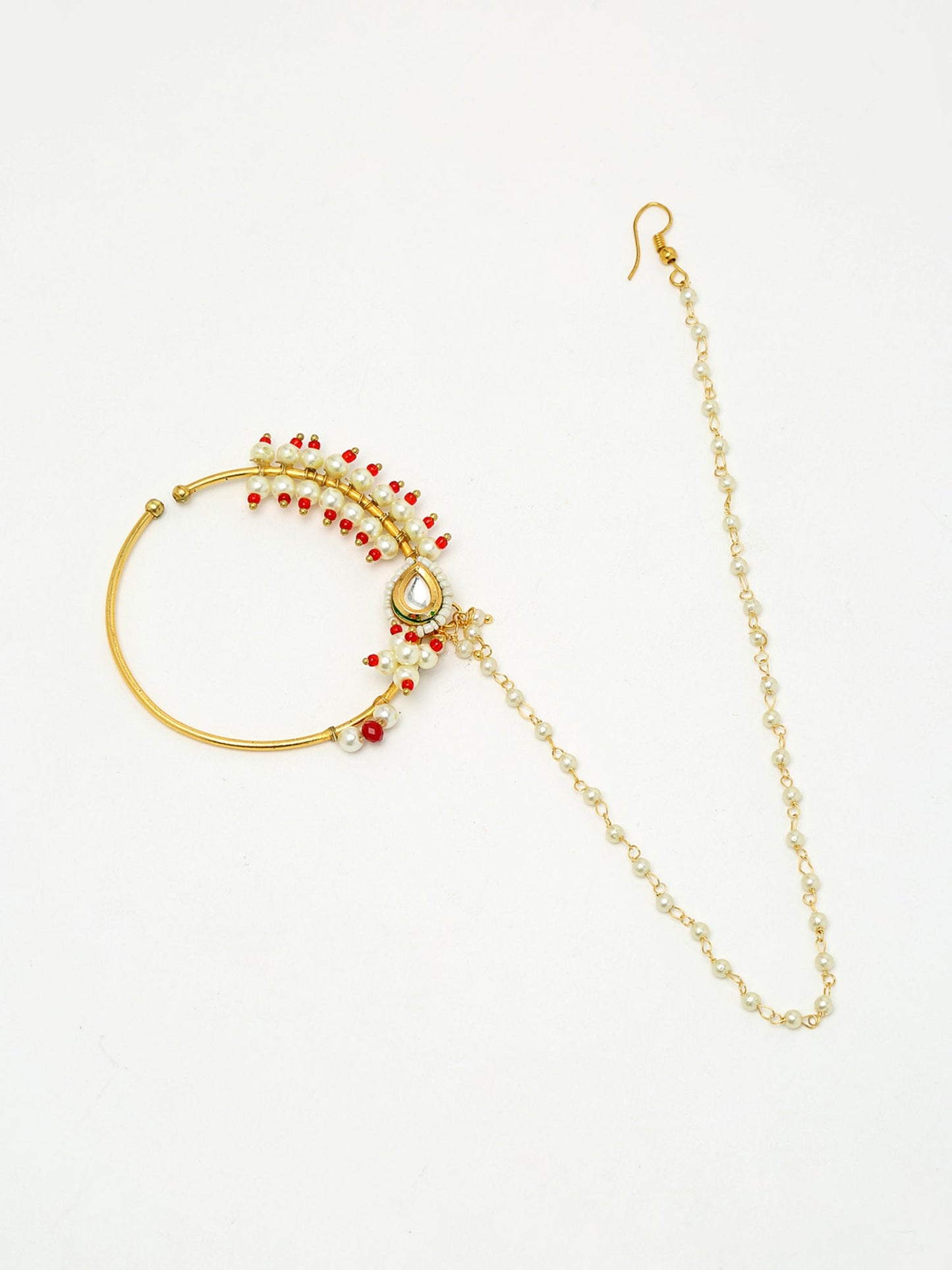 Maharani Kundan Nose Ring - Ruby Raang