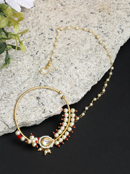 Maharani Kundan Nose Ring - Ruby Raang